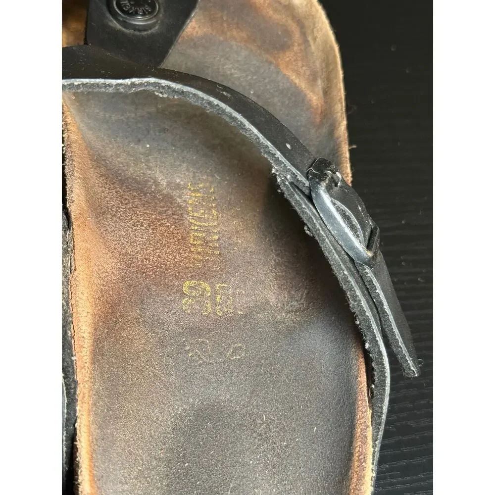 Birkenstock Gizeh Black Leather Thong Sandals EU39 US 8 Narrow Footbed